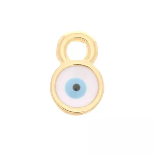 Mini breloque ronde - motif oeil en résine époxy 7x4.5 mm - Fine Gold plated x1