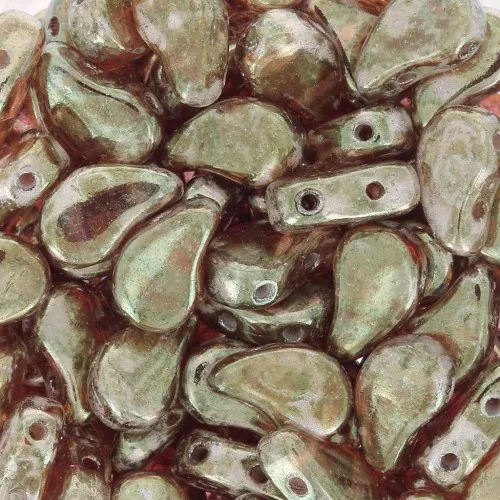 9x5.5mm 2-hole Czech Glass Paisley Duo beads - Crystal Gleam Red Glaze x10g