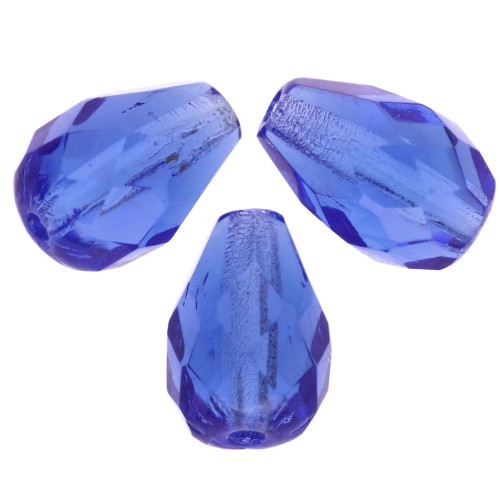 Fire Polished faceted pear-shaped beads 10x7mm Sapphire x20