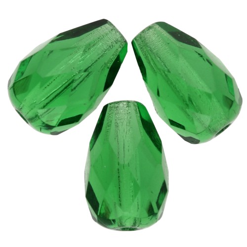 Fire Polished faceted pear-shaped beads 10x7mm Green x20