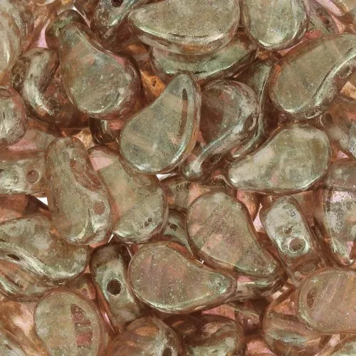 9x5.5mm 2-hole Czech Glass Paisley Duo beads - Crystal Gleam Lil Glaze x10g