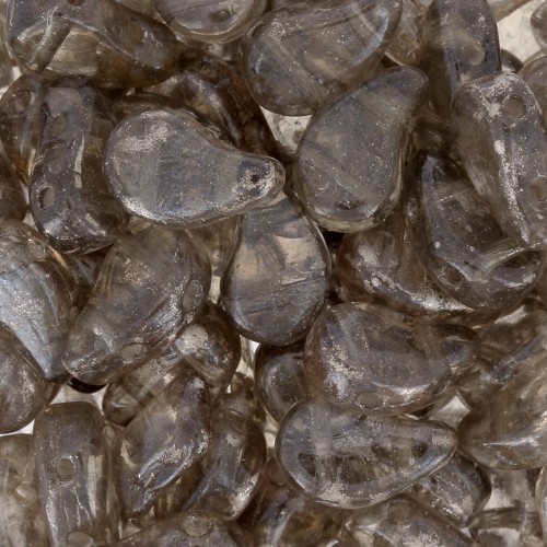 9x5.5mm 2-hole Czech Glass Paisley Duo beads - Crystal Gleam Whi Glaze x10g