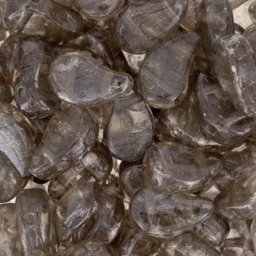 9x5.5mm 2-hole Czech Glass Paisley Duo beads - Crystal Gleam Whi Glaze x10g