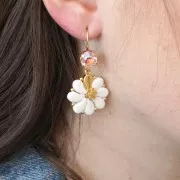 9x5.5mm 2-hole Czech Glass Paisley Duo beads - Crystal Gleam Whi Glaze x10g