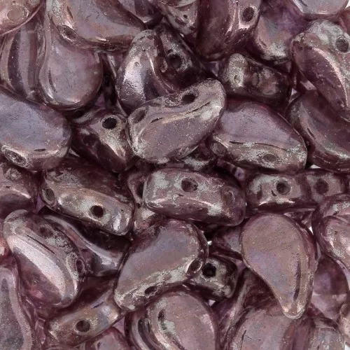 9x5.5mm 2-hole Czech Glass Paisley Duo beads - Crystal Gleam Gre Glaze x10g