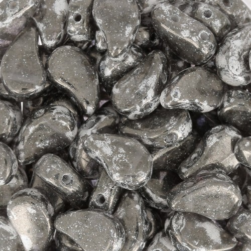 9x5.5mm 2-hole Czech Glass Paisley Duo beads - Crystal Gleam Cop Glaze x10g