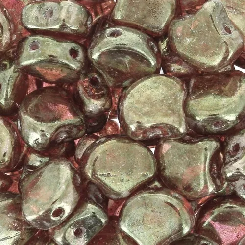 7.5x7.5mm 2-hole Ginko Duo Czech Glass Beads - Crystal Gleam Red Glaze x10g