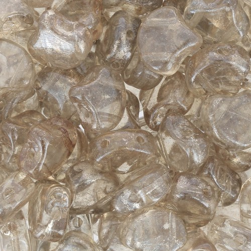 7.5x7.5mm 2-hole Ginko Duo Czech Glass Beads - Crystal Gleam Orange Glaze x10g