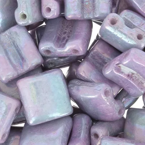8x8mm 2-hole Fixer Glass Beads - Opaque White Nebula x10g