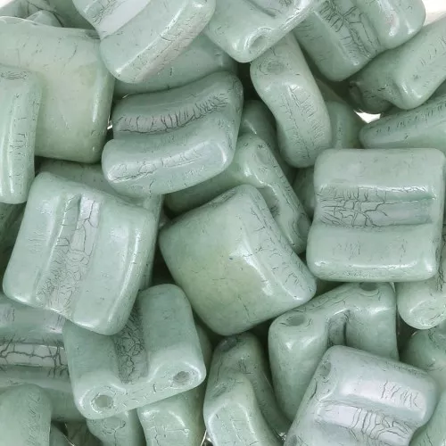 8x8mm 2-hole Fixer Glass Beads - Opaque Green Ceramic Look x10g
