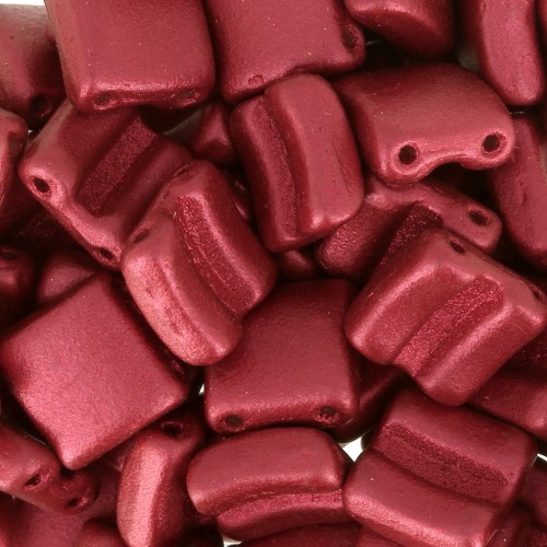 8x8mm 2-hole Fixer Glass Beads - Red Metallic Mat x10g