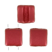 8x8mm 2-hole Fixer Glass Beads - Red Metallic Mat x10g