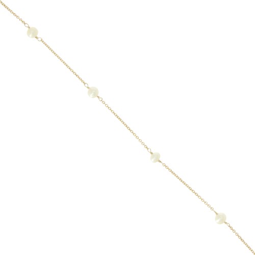 Cable chain with imitation mother-of-pearl beads 4.5mm - Gold filled - White x20cm