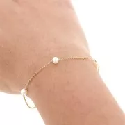 Cable chain with imitation mother-of-pearl beads 4.5mm - Gold filled - White x20cm