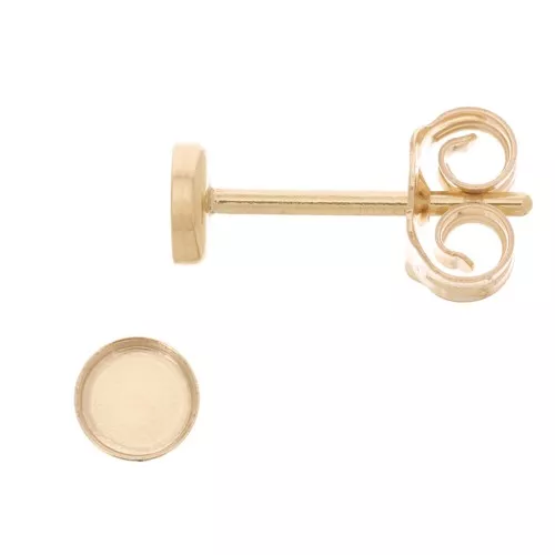 Round earstuds for 3 mm cabochon - Gold Filled x2