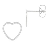 925 Sterling Silver Hollow Heart EarStuds 9x10 mm x2