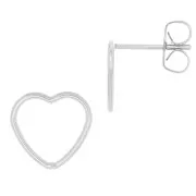 925 Sterling Silver Hollow Heart EarStuds 9x10 mm x2