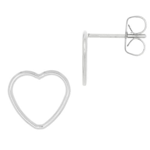 925 Sterling Silver Hollow Heart EarStuds 9x10 mm x2