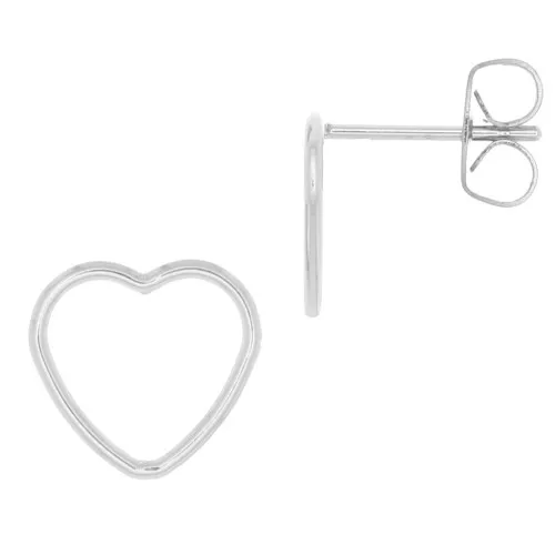925 Sterling Silver Hollow Heart EarStuds 9x10 mm x2