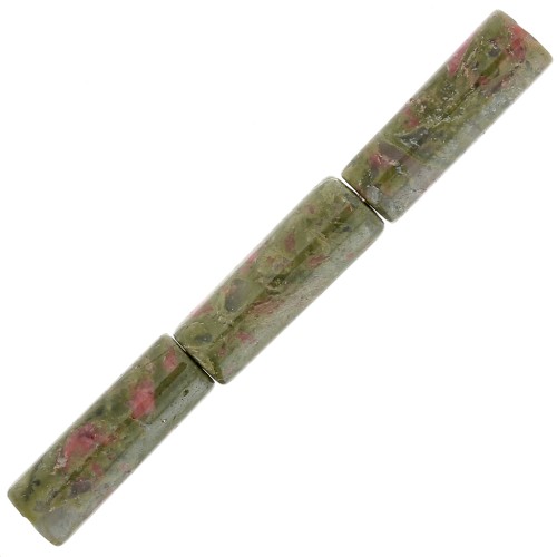 15x5mm Gemstone tube beads - Unakite x5