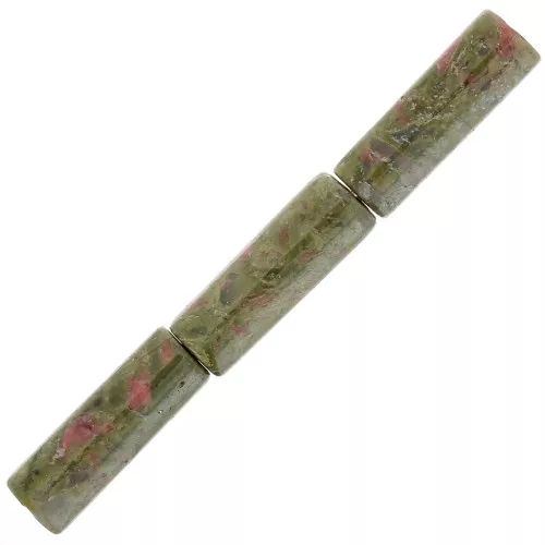 15x5mm Gemstone tube beads - Unakite x5