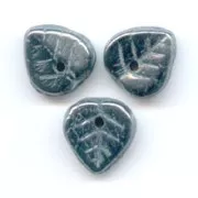Glass leaf charms 9 mm - Jet Hematite x25