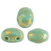 7x5mm Glass beads Samos® by Puca® - Opaque Green Turquoise Gold Splash x10g