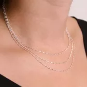 1.2mm 925 Sterling Silver triple strand cable chain choker with cube beads x42 cm