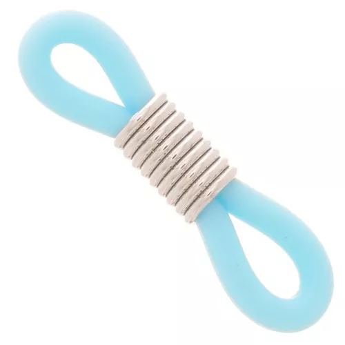 Eyeglass Chain Rubber End Loops - Turquoise Blue/Silver Tone x4