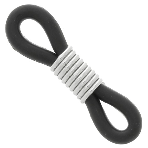 Eyeglass Chain Rubber End Loops - Black/Silver Tone x4