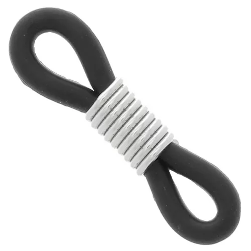 Eyeglass Chain Rubber End Loops - Black/Silver Tone x4