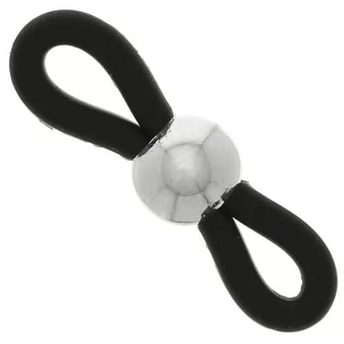 Eyeglass Chain Rubber End Loops with bead - Black/Silver Tone x4