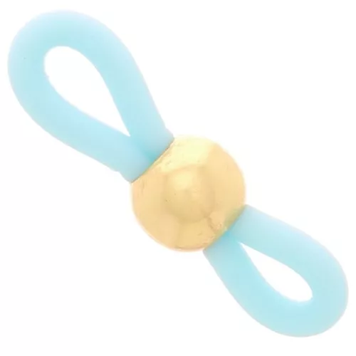 Eyeglass Chain Rubber End Loops with bead - Turquoise Blue/Gold Tone x4