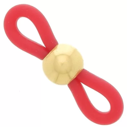Eyeglass Chain Rubber End Loops with bead - Red/Gold Tone x4