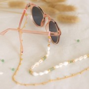 Eyeglass Chain Rubber End Loops with bead - Red/Gold Tone x4