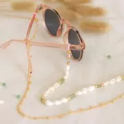 Eyeglass Chain Rubber End Loops with bead - Black/Gold Tone x4