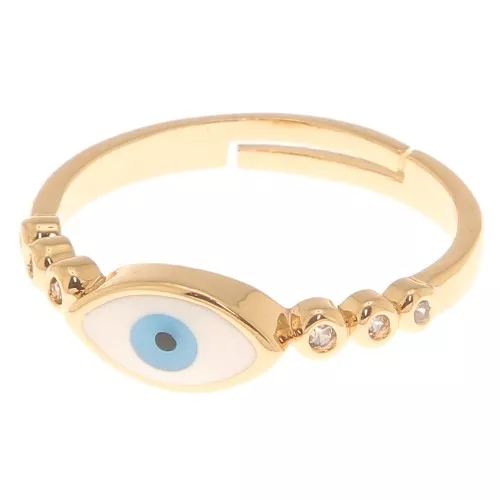 Fine adjustable ring with resin eye and zirconium oxide - Gold - White - Blue x1