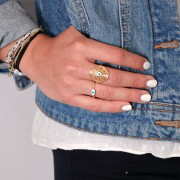 Fine adjustable ring with resin eye and zirconium oxide - Gold - White - Blue x1