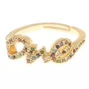 Adjustable Ring - One pattern with zirconium oxide - Gold - Multicoloured x1