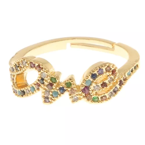 Adjustable Ring - One pattern with zirconium oxide - Gold - Multicoloured x1