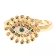 Adjustable Ring - Eye motif with zirconium oxide - Gold - White - Multicoloured x1