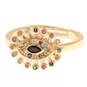 Adjustable Ring - Eye motif with zirconium oxide- Gold - Black - Multicoloured x1