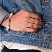 Adjustable Ring - Eye motif with zirconium oxide- Gold - Black - Multicoloured x1