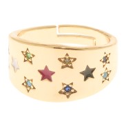 Wide adjustable ring - stars with zirconium oxide& resin - Gold - Multicoloured x1|raw }}