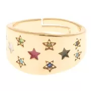 Wide adjustable ring - stars with zirconium oxide& resin - Gold - Multicoloured x1