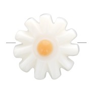 10mm Mother of Pearl Daisy Flower Bead - White - Orange x1