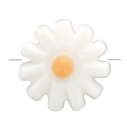 10mm Mother of Pearl Daisy Flower Bead - White - Orange x1