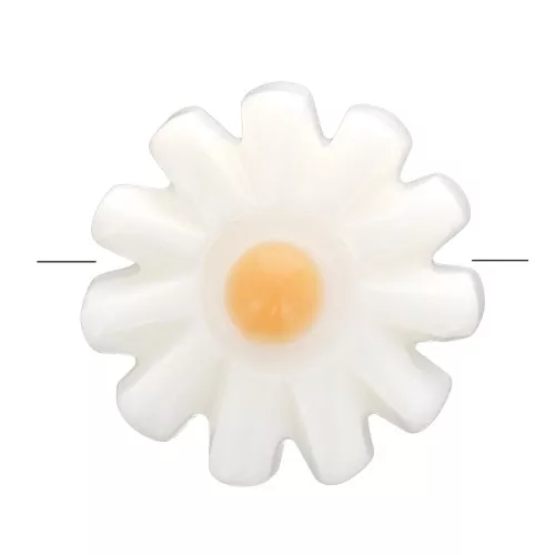 10mm Mother of Pearl Daisy Flower Bead - White - Orange x1