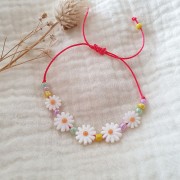 10mm Mother of Pearl Daisy Flower Bead - White - Orange x1