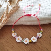 12mm Mother of Pearl Daisy Flower Bead - White - Orange x1